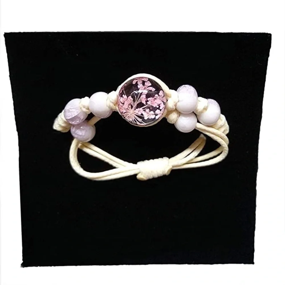 Encapsulated Dried Flower Charm Handmade Adjustable Bracelet